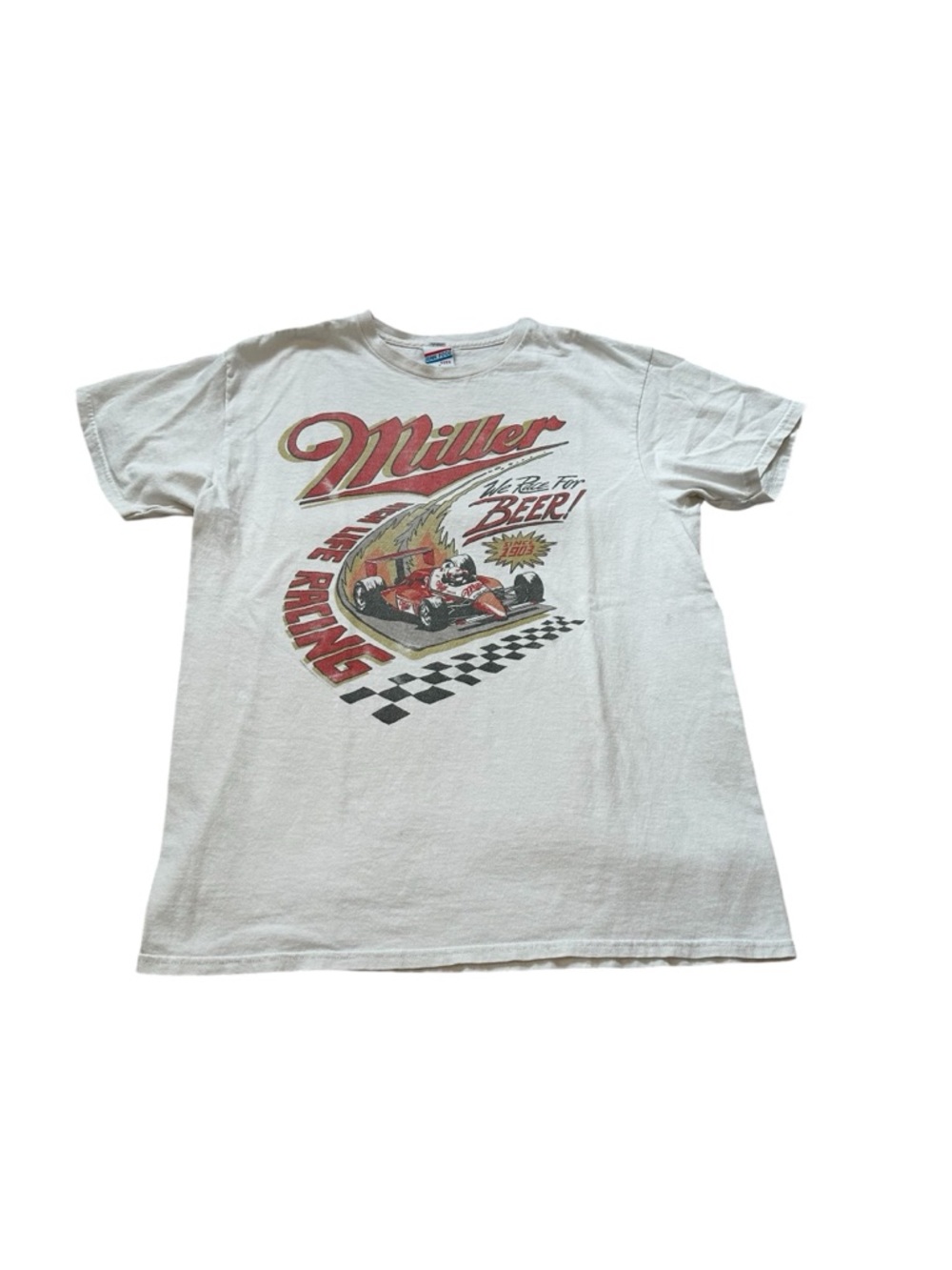 Junk Food Tee Vintage Graphic Miller Shirt Beer Race Car Cotton Size Small